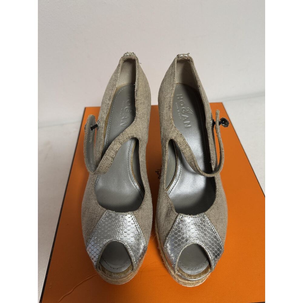 Hogan Shoes Womens Size 37 Wedge Espadrille Peep Toe Mary Jane Made in Italy